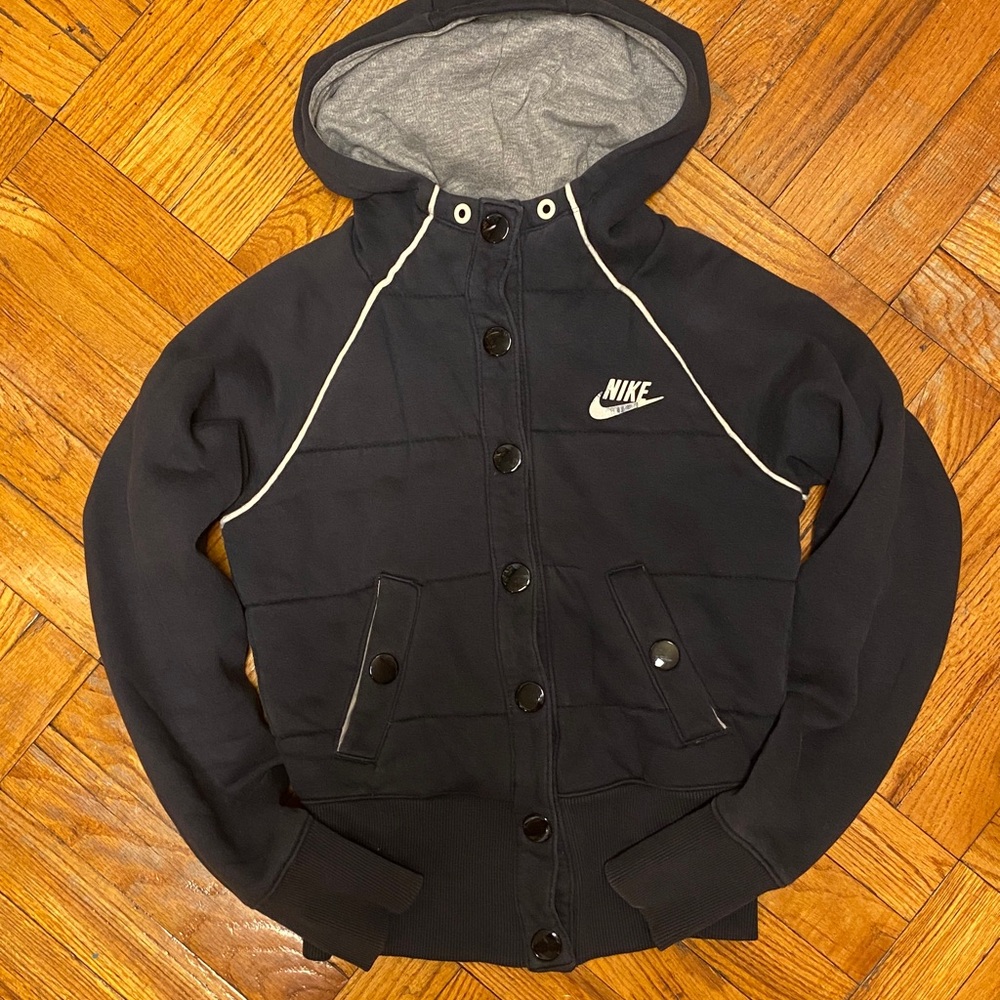 Nike Sportswear Vintage Lined Cotton Button Up Hoodie Jacket Size XS Used